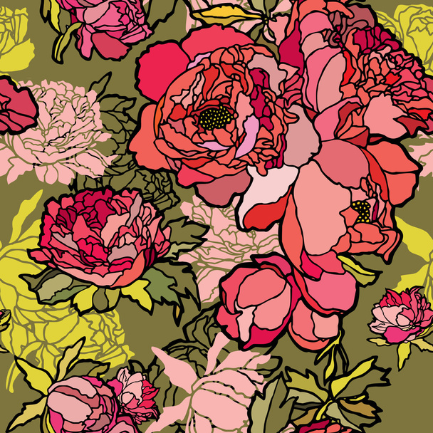 Płynny wzór z kwiatami róż - Wektor, obraz