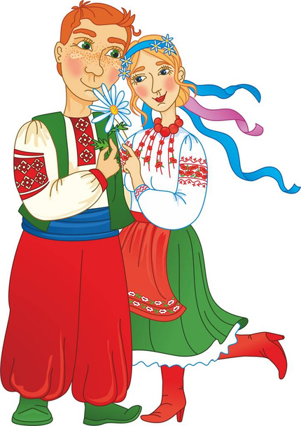   Ukrainian people in folk clothes - Vector, Image