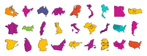 Набор значков карты страны, стиль контура цвета
 - Вектор,изображение