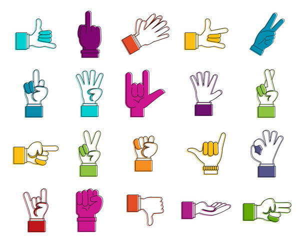 Hand sign icon set, color outline style - Vector, Image