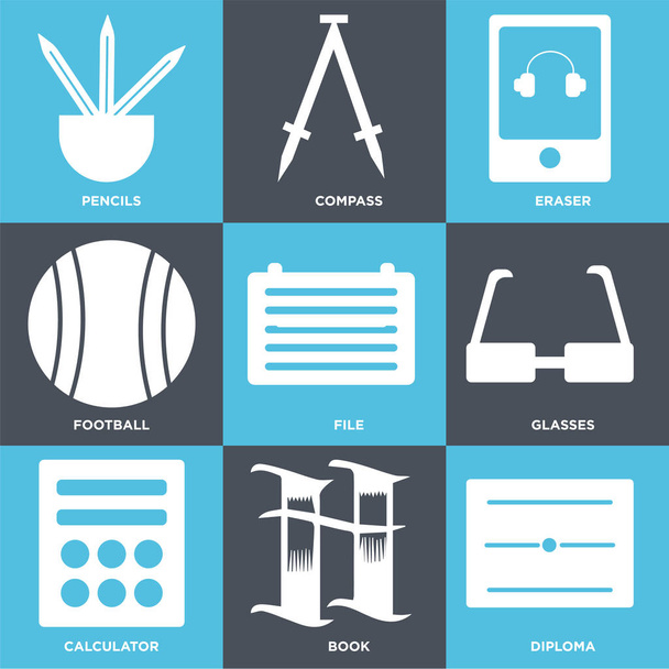 Set Of 9 simple editable icons - Vector, Image
