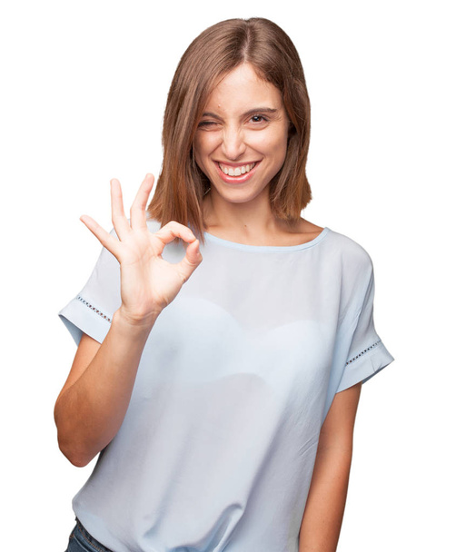 young pretty woman with ok sign - Foto, afbeelding