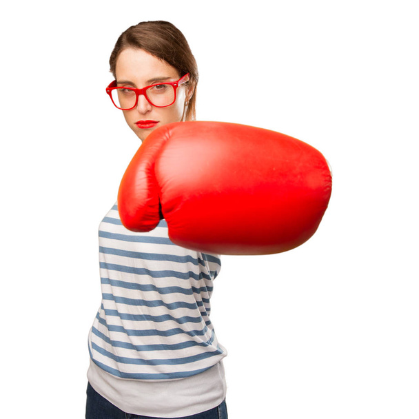 young pretty woman with boxing glove - Foto, Bild