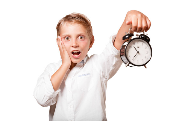 young boy with an alarm clock - Photo, image