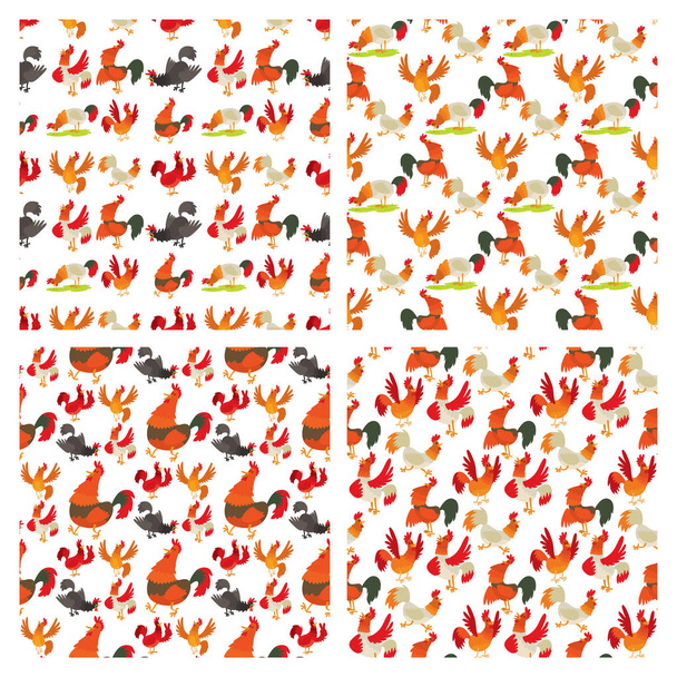 Kreskówka koguta wektor ilustracja kurczaka gospodarstwa hodowli zwierząt o charakterze wewnętrznym wzór tła - Wektor, obraz