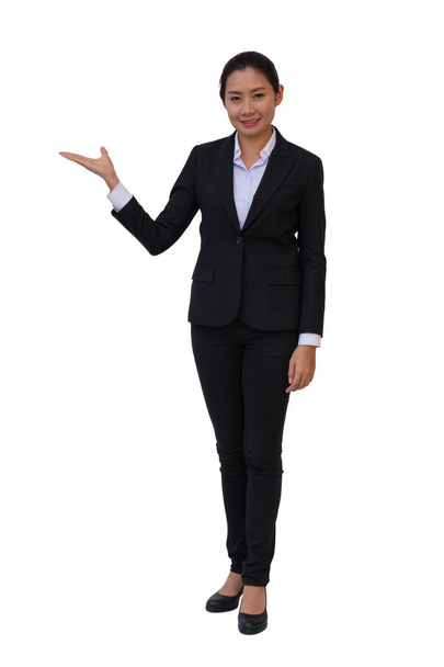 businesswoman outstretched hand for implementation. isolated background with clipping path. - Photo, Image