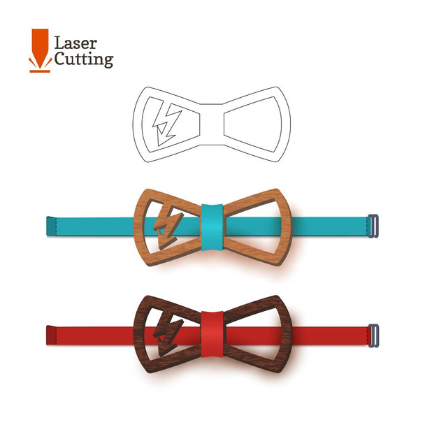 Lasergesneden ' bow-tie sjabloon whith flash symbool. Vector silhouet voor het snijden van een strikje op een draaibank gemaakt van hout, metaal, kunststof. Het idee van design voor een stijlvol accessoire whith teken voor de energie van de bliksem - Vector, afbeelding