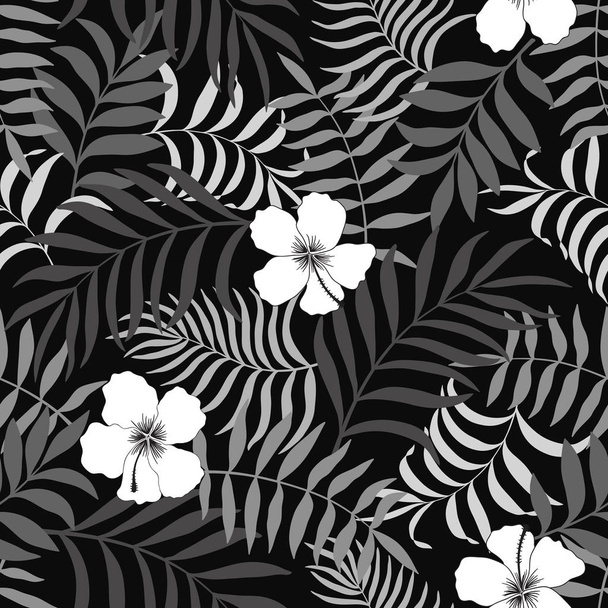 Τροπικό φόντο με palm φύλλα και λουλούδια.  - Διάνυσμα, εικόνα