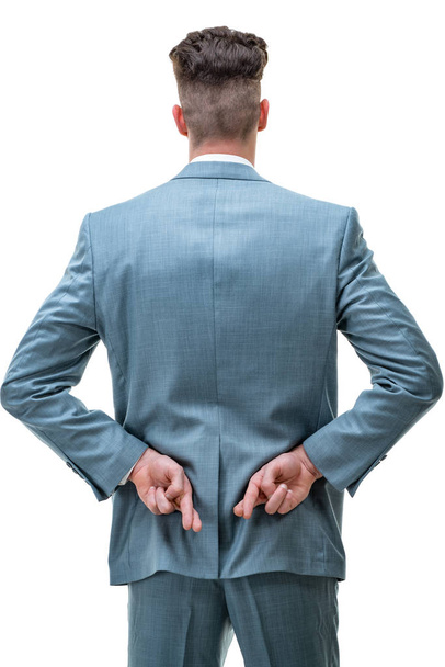 Вид ззаду людини, що тримається за спиною ізольовано на білому тлі
 - Фото, зображення