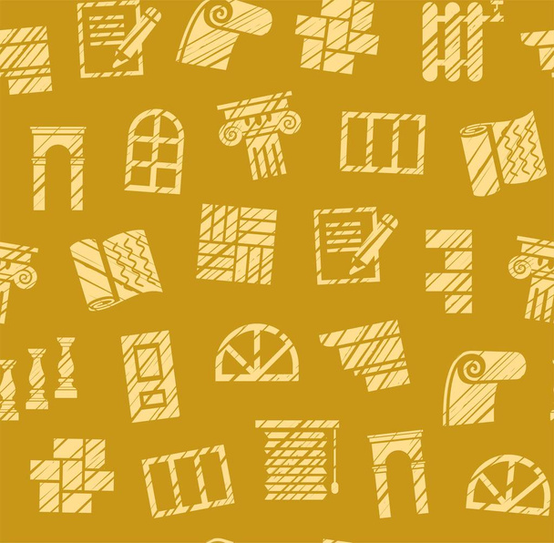 Finishing materials, construction, seamless pattern, pencil hatching, mustard, colored, vector. Finishing of premises and buildings. Color, flat background. Shading with a pencil on a yellow mustard field. Imitation.  - ベクター画像