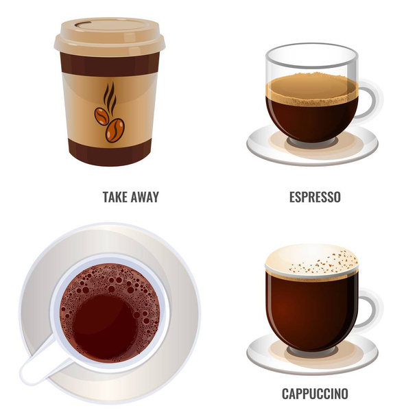 Odnést kávu, silné espresso a cappuccino sladké - Vektor, obrázek