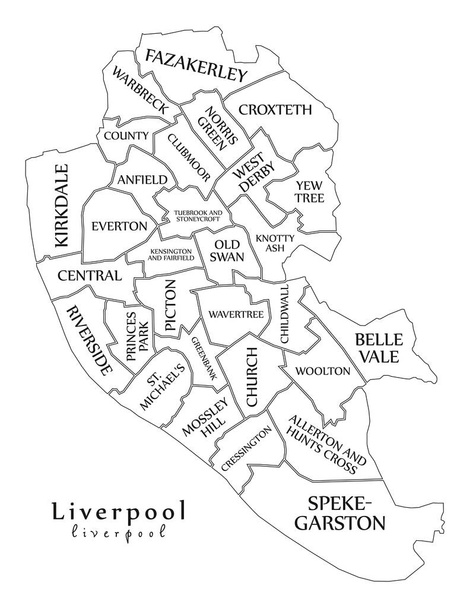 Сучасні на мапі України-Ліверпуль місто Англії картою палати та назви Великобританії структури - Вектор, зображення