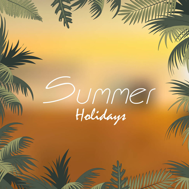 Summer holiday background with blurred background and palm tree. Vector - Vector, Image