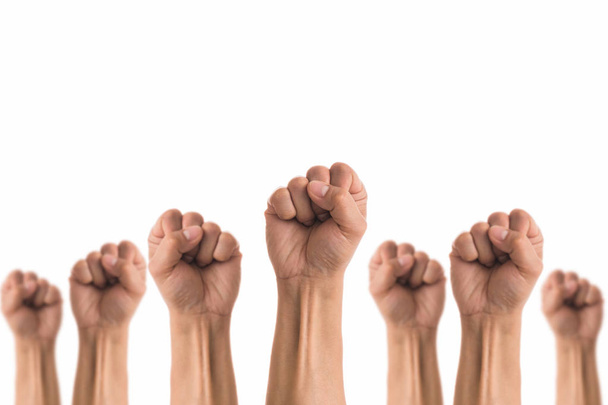 People Fists raised fighting for protest on white background - Photo, Image