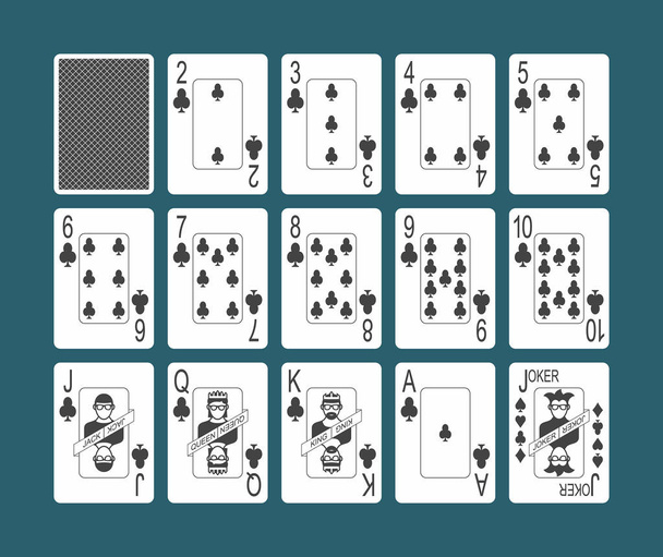 Hrací karty klubů oblek a zpět na modrém pozadí - Vektor, obrázek
