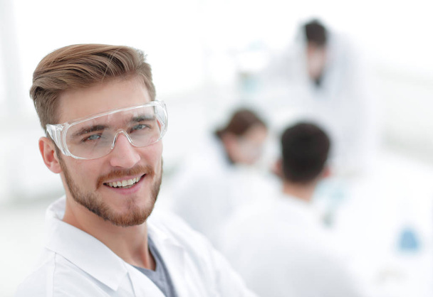 modern scientist on laboratory background - 写真・画像