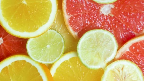 Closeup slow-motion beelden van mint vallen op citrusvruchten - Video