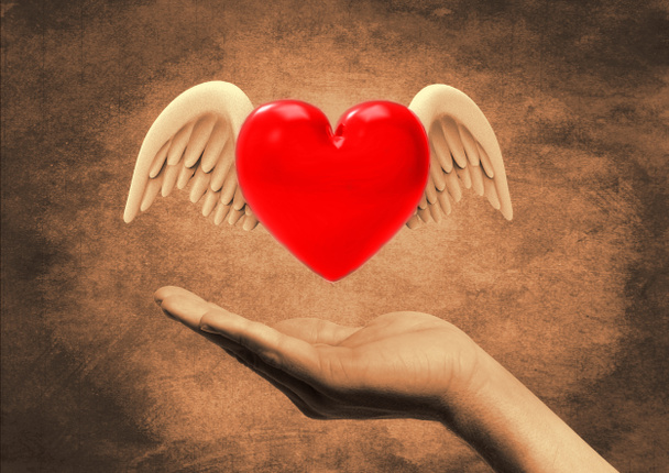 Крылатое сердце в руке
 - Фото, изображение