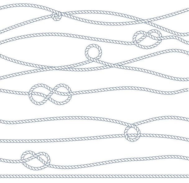 Vector Marine Rope and Knot Seamless Pattern. White rope ornament and nautical knots. For fabric, wallpaper, wrapping.  - Vector, Image