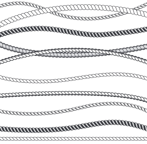 Patrón inconsútil de línea de cuerda Marine. Ilustración con adorno de cuerda, líneas onduladas horizontales sobre fondo blanco. Fondo texturizado de moda. Vector para tela, papel pintado, envoltura
 - Vector, Imagen