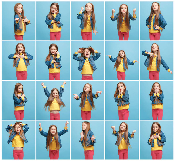Le collage de différentes expressions faciales humaines, émotions et sentiments de la jeune adolescente
. - Photo, image