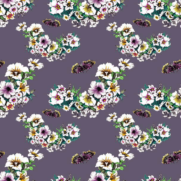 trendy floral seamless pattern with  butterflies - Fotografie, Obrázek