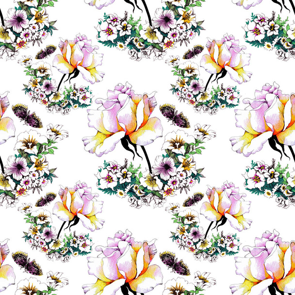 trendy floral seamless pattern with  butterflies - Photo, Image