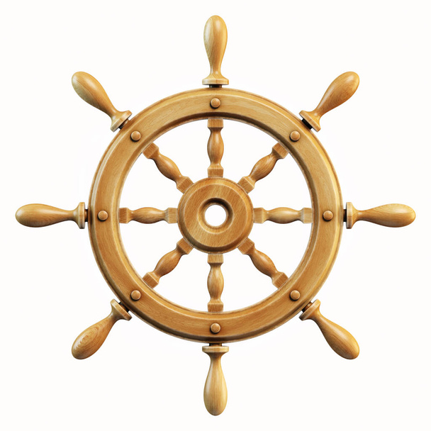 Ship wheel isolated on white background 3d rendering - Foto, Imagem
