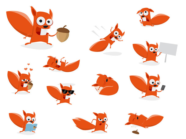 funny cartoon squirrel clipart collection - Vector, Image