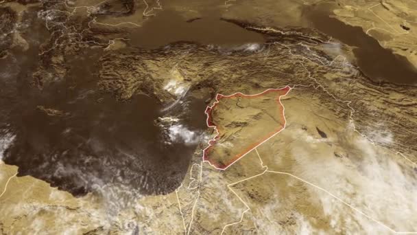 Map of Syria and borders, physical map Middle East, Arabian Peninsula, map with reliefs and mountains and Mediterranean Sea - Footage, Video