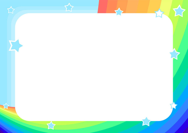 frame with rainbow, sky and stars in cartoon style (background for children's announcements, photos, diploma, certificate, coupon) - Vector, Image