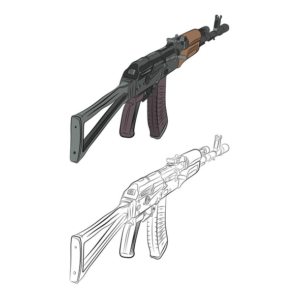 επίθεση τουφέκι ak 47 περίγραμμα σχέδιο με μολύβι - Διάνυσμα, εικόνα