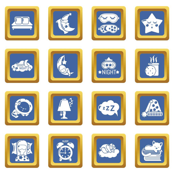 Sleeping icons set blue square vector - Vettoriali, immagini