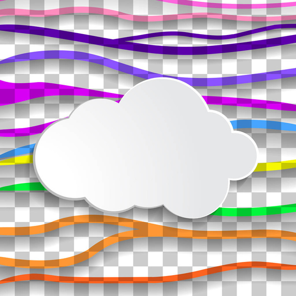 white cloud text box with colorful abstract lines on chequered background - Foto, immagini