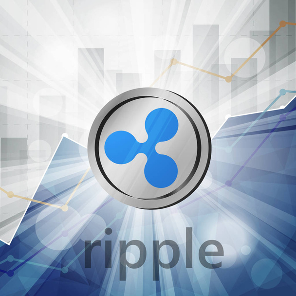 ripple xrp coin cryptocurrency in the bright rays with statistics chart - Vector, Image
