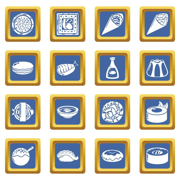 Japan food icons set blue square vector - Vecteur, image
