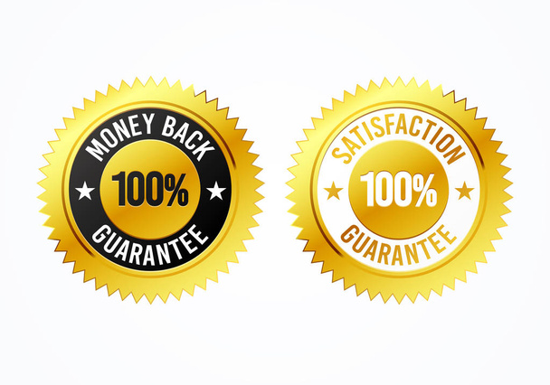 Vector illustratie gouden 100% geld terug en tevredenheid garantie label medaille set - Vector, afbeelding