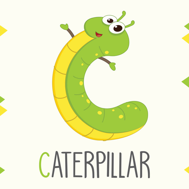 Geïllustreerde alfabet Letter C en Caterpillar - Vector, afbeelding