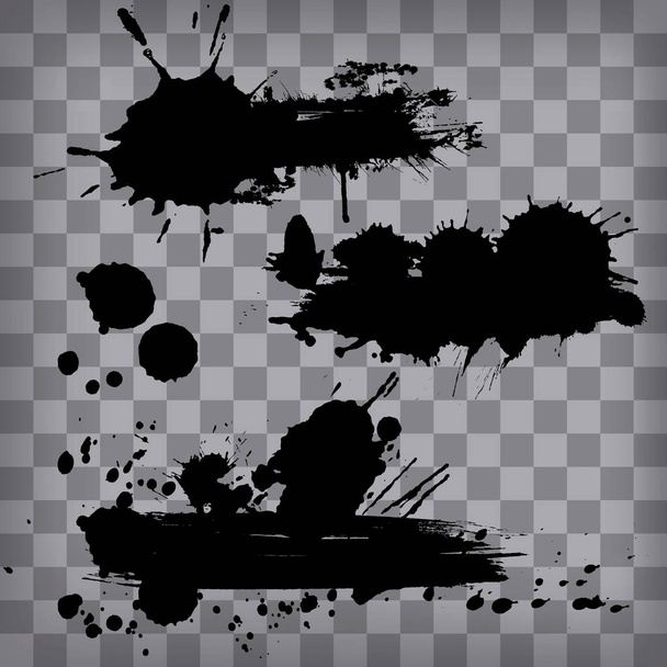 verzameling van grunge zwarte frrames van inkt penseelstreken geïsoleerd op transparantie achtergrond - Vector, afbeelding