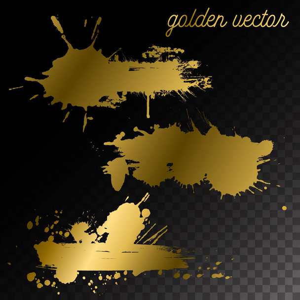 set of grunge golden brush strokes isolated on transparency background - Vector, Image