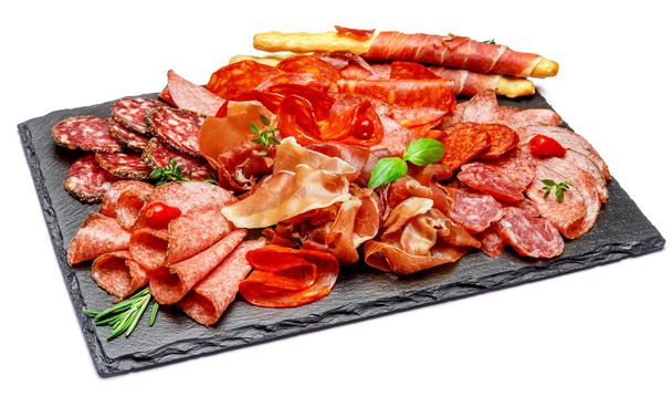 Cold meat plate with salami and chorizo sausage and parma - Foto, imagen
