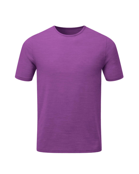 lila einfarbiges T-Shirt aus Baumwolle, isoliert auf weißem Hintergrund. stylisches Rundkragenshirt - Foto, Bild