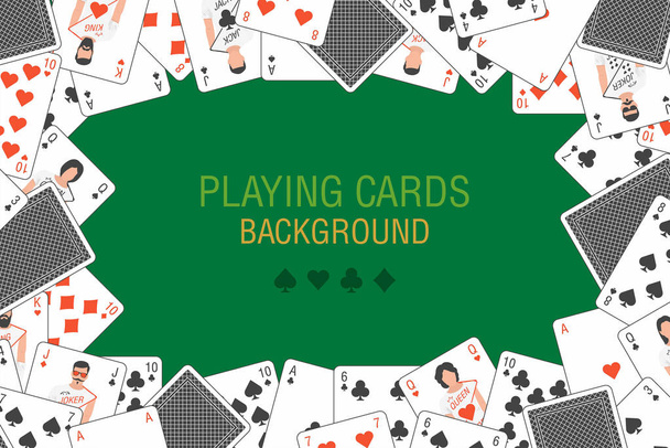 Background of playing cards randomly placed over Green background - Vector, Image