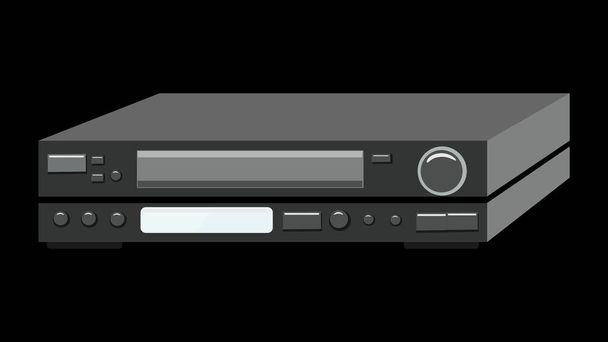 黒古いビンテージ レトロ レトロな流行に敏感なアンティークのビデオ レコーダー ビデオ カセットの黒い背景に線なし 90 年代 80 年代からのビデオ映画を観るします。ベクトル図. - ベクター画像