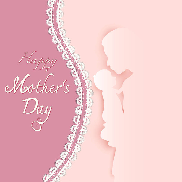 Matka a dítě šťastné matky den textem na růžový papír umění b - Vektor, obrázek