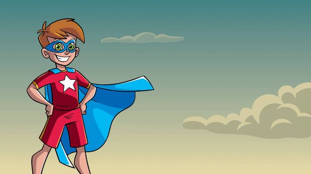 Little Super Boy Sky Background - Vettoriali, immagini