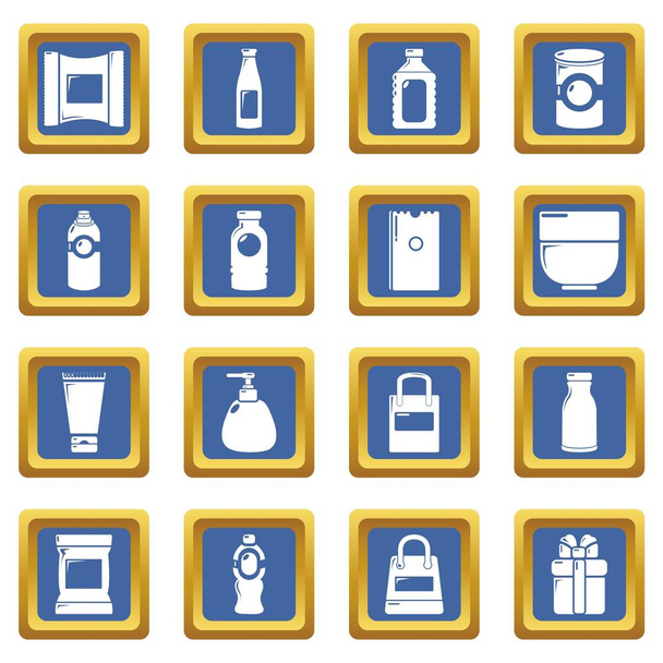 Packagiong store shop icons set blue square vector - Vector, imagen