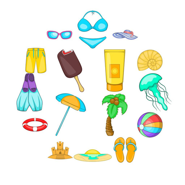 Sea tour icons set, cartoon style - Vector, afbeelding