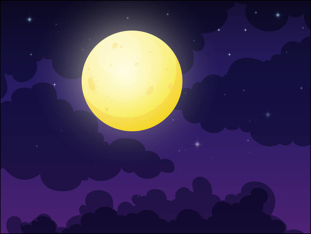 Luna llena en el cielo nublado
 - Vector, imagen