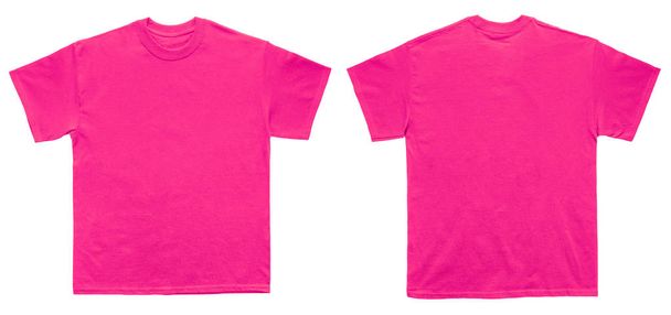 Prázdné T Shirt barva heliconia šablona přední a zadní pohled na bílém pozadí - Fotografie, Obrázek